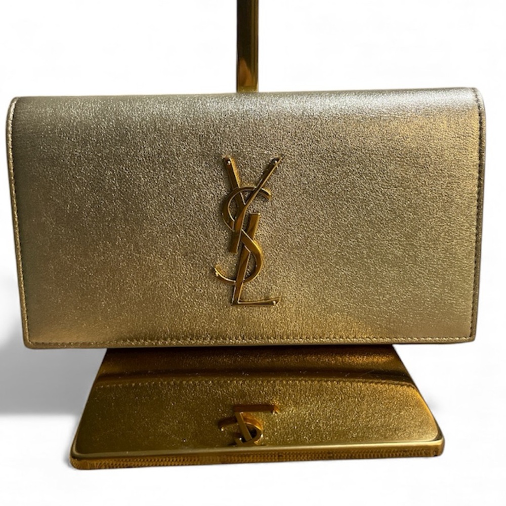 Authentic YSL (Yves Saint Laurent) Gold Metallic Long Wallet